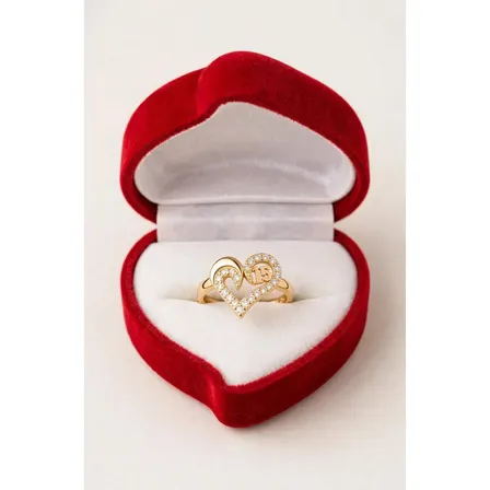 Anillo 15 Años Regulable Dorado Corazon Strass + Estuche Dorado Brillante Regulable / Ajustable