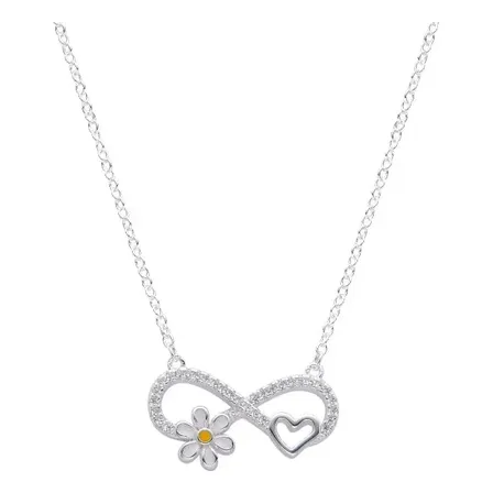 Cadena Dije Plata 925 Infinito Margarita Corazón Zircón Plateado
