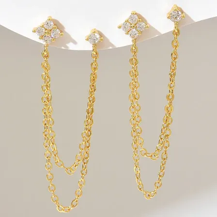 Set Aros 3 Piezas Argolla Flor Cadena Strass