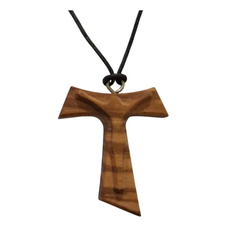 Dije Cruz Tau Madera Olivo Cordon Jesus Souvenirs 40mm Marrón