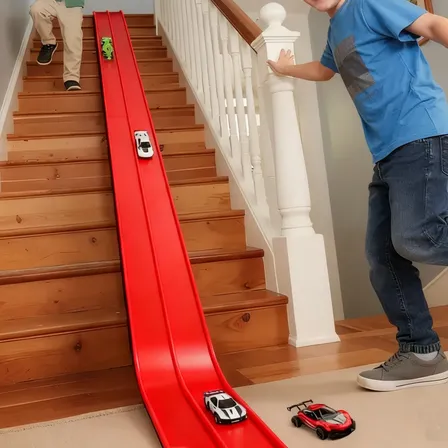 Pista Flexible De Autos Juguete Con 4 Autitos Rojo