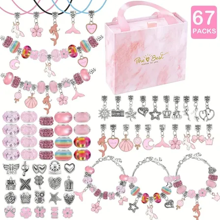Kit Hacer Pulseras 67 Piezas Con Cuentas Y Dijes
