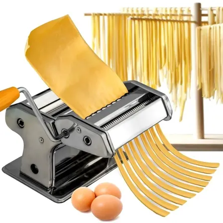 Maquina De Fideos Tallarin Cinta Fabrica Pastas Estira Masa Acero Inoxidable Sobadora Pastas Caseras + Soporte Mesa Plata