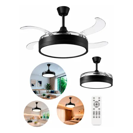 Ventilador De Techo Retractil Luz Fria/calida Control Remoto 1.27 M 60 Negro Transparente Plástico 4