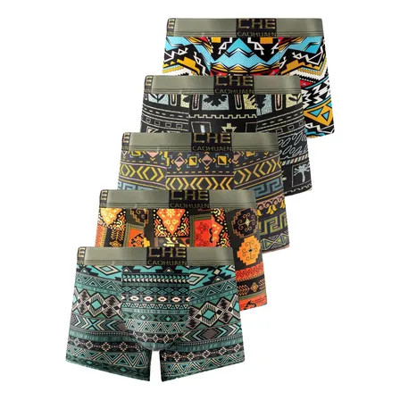 Pack X5 Bóxers Cortos Hombre Black Geométrico L