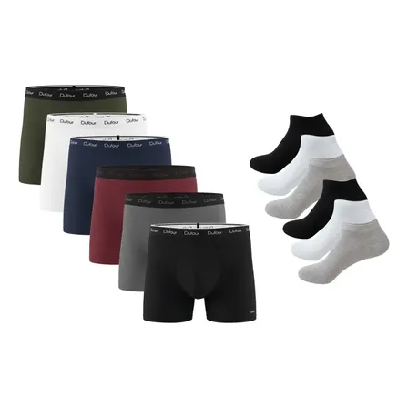 Combo 6 Boxers Hombre Dufour ALG/lyc + 6 Pares De Medias Surtido Xl