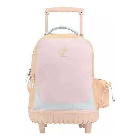Mochila Con Carrito Influencer Reforzada 18 Pulgadas Color Rosa Claro Diseño De La Tela Liso