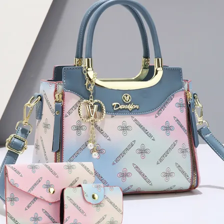 Set Cartera Mujer Con Billetera Y Monedero Azul