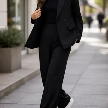 Traje Suit Conjunto Sastrero Olgado Para Mujer Tyche Negro Liso 3