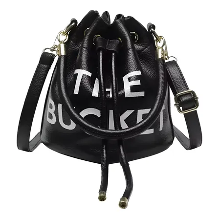 Cartera Mujer Bucket Mini Bags De Calidad Diseño Moda Negro Liso Dorado