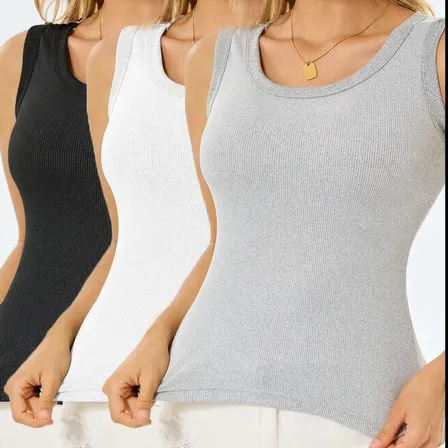 Pack 3 Remeras Musculosas Cuello Redondo Mujer Black-white-gray Liso Xxl