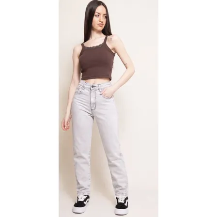 Mom Fit Gris Claro Tiro Alto Gris Liso 38