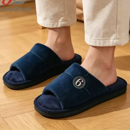 Pantuflas Abiertas Peluche Antideslizantes Para Casa Azul Liso 45-46
