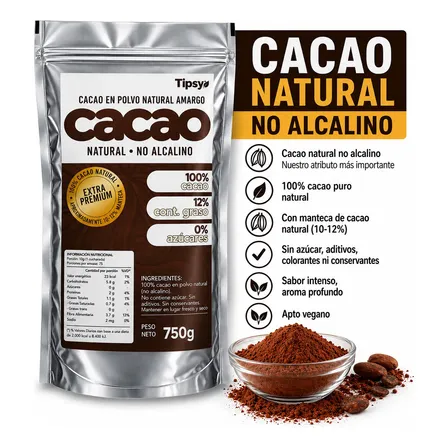 Cacao No Alcalino Natural Amargo 100% Puro Premium 750g