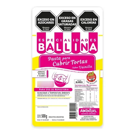 Ballina Pasta Cubre Torta De Reposteria 500gr Vainilla Blanco