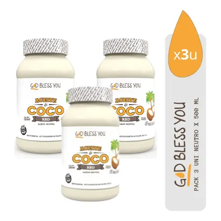Aceite De Coco God Bless You - Neutro/rbd 500ml Pack X 3uni