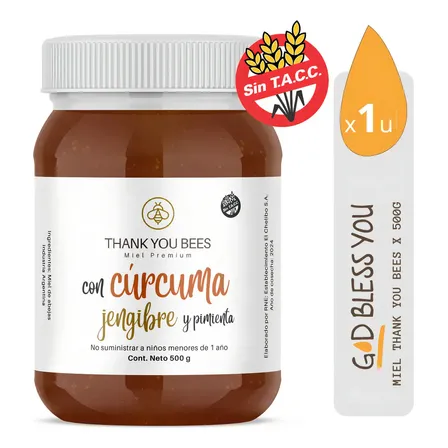 Miel Thank You Bees Orgánica Cúrcuma Jengibre Pimienta 500 g Libre Gluten