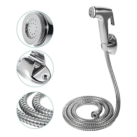 Duchador De Bidet Con Gatillo Ducha De Mano Cromado 1,5 Mts Plateado Cromado