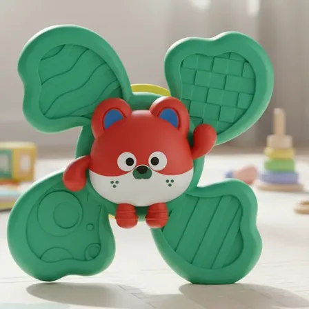 Juguete Didáctico Giratorio Spinner Zorrito Con Ventosa Bebe Color Verde claro
