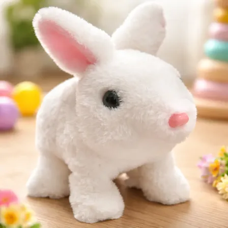 Mascota De Peluche Que Camina A Pila Animalitos Con Sonido Blanco Conejo
