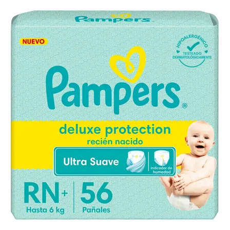 Pañales Pampers deluxe protection RN+ x 56 unidades