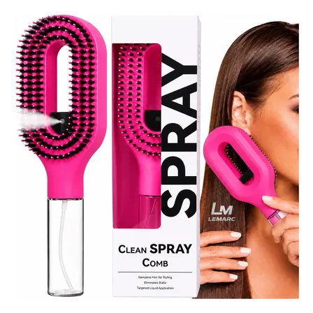 Cepillo Desenredante Antifrizz Con Spray 2 En 1 Atomizador Fucsia
