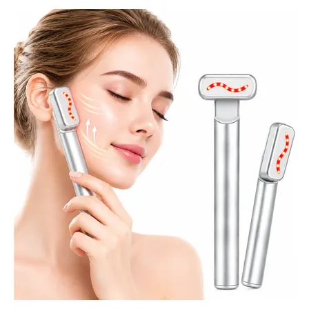 Masajeador Facial Plateado Con Terapia De Luz Roja Todo Tipo De Piel Día/noche