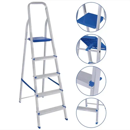 Escalera doméstica plegable de aluminio con 5 peldaños principales