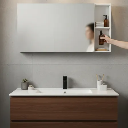 Botiquín Blanco Baño Puerta Espejo 60x60cm Madera Laqueada Blanco