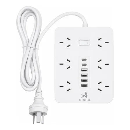 Zapatilla Prolongador 6 Enchufes 6 Usb Cable 2 M Proteccion Blanco