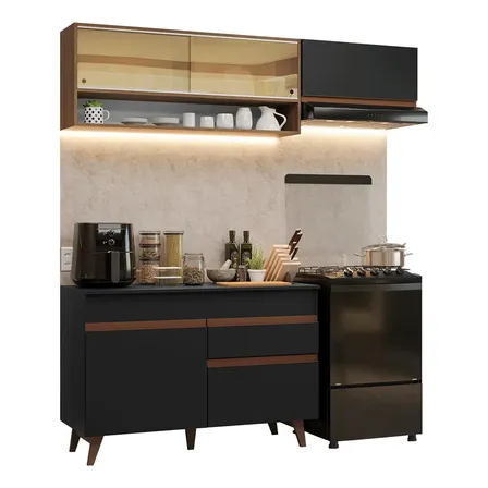 Combo Cocina Bajo Mesada/aparador + Alacenas Reims 190 Cm Negro/marrón