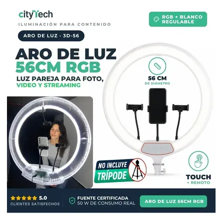 Aro De Luz 3d Profesional 56cm Rgb Cristal Touch 3 Soportes