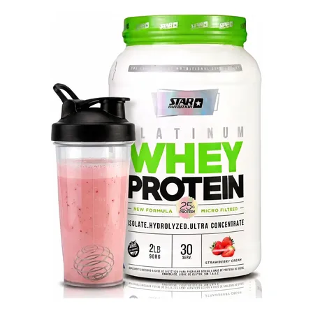 Whey Protein Platinum Star Nutrition Pote  2lb  + Vaso Frutilla