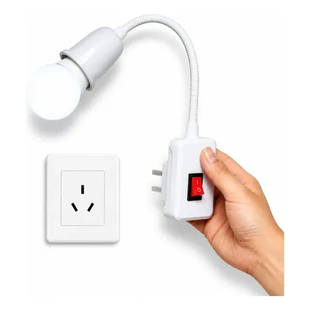 Adaptador Enchufe Flexible A Portalámparas Con Interruptor Blanco