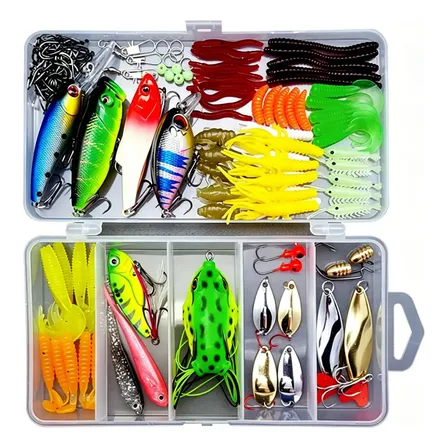 Kit 109 Señuelos Pesca Minnow Popper Rana Metal Y Estuche Kit 109 Señuelos Pesca