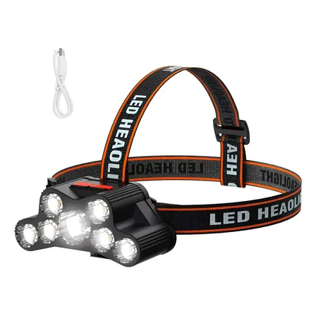 Linterna Minero Cabeza Vincha 4 Modos Carga Usb 7 Led Fria Blanco Negro