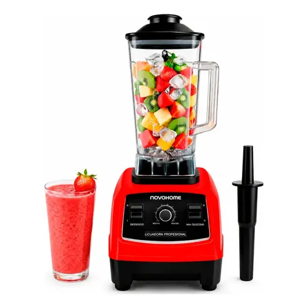 Licuadora Profesional 2 Litros Novohome Apto Uso Comercial Pica Hielo Motor Potente y Resistente Color Rojo
