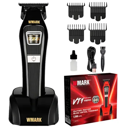 Trimmer Inalámbrica Motor Rotativo Bldc 7200 Rpm Wmark NG-VT1 Con Base de Carga y Accesorios Color Negra