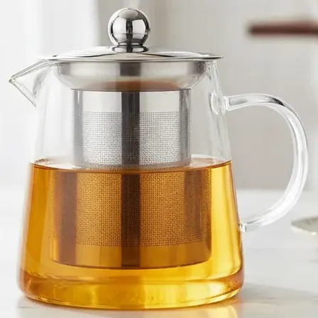 Tetera De Vidrio Con Infusor Tapa Acero Inoxidable 550cc Cristal