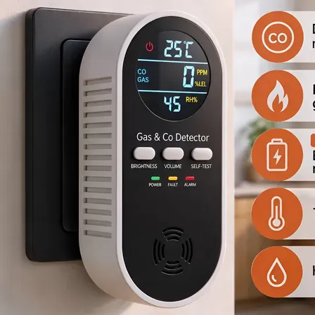 Doble Detector Monóxido Carbono Y Gas 5 En 1 Sirena Alarma Blanco