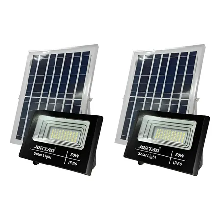 Reflectores LED Solares 50W Jortan Pack 2 IP66 Control Remoto Luz Blanca Fría