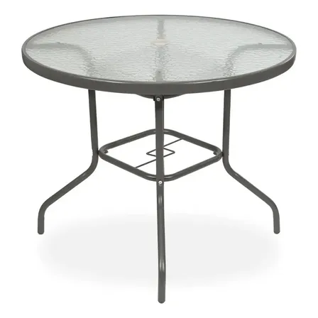 Mesa Redonda Exterior Jardín Vidrio 90 Cm Kairos Utile Gris