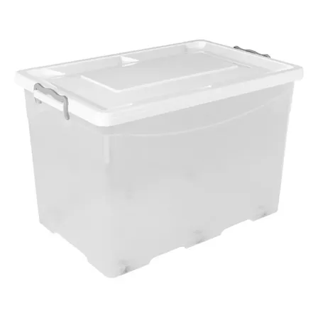 Caja Organizadora Plastica Apilable 75 Lts Con Tapa Y Ruedas Color Tapa Blanca Lisa