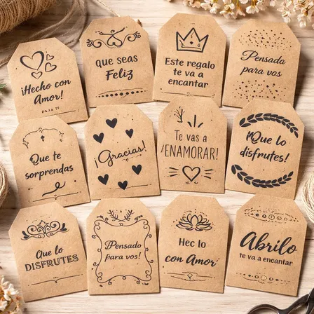 150 Tags Etiquetas Personalizadas Papel Kraft Doble Faz