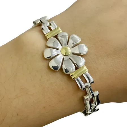 Pulsera Esmeralda Joyas Flor Grande Plata 925 Oro 19cm Mosquetón