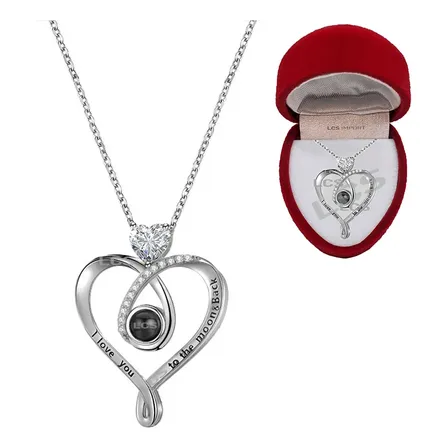 Collar Te Amo 100 Idiomas Moon Baño Oro 18k + Estuche Pana