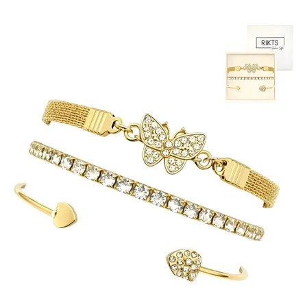 Pulseras X3 Mariposa Strass Brazalete Acero Regalo Dorado Presentacion Caja 0 Mm