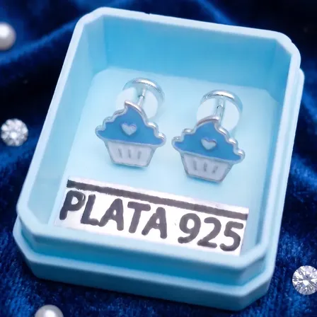 Aritos Abridores Aros De Plata 925 Cupcakes Corazón Celeste