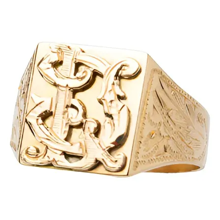 Anillo Sello Letras Sobre Relieve 7gr Oro 18k - Camila Joyas Oro Medida A Coordinar