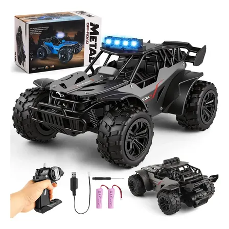 Camioneta RC Todoterreno 1:16 2,4GHz 12 km/h 50 m Alcance Luces LED Doble Batería Recargable Control Remoto Aleación Metálica Para Niños +6 Años Lictin